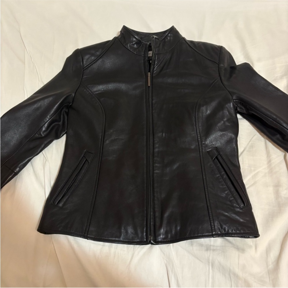 Vintage Boston Harbor Black Leather Fitted Jacket